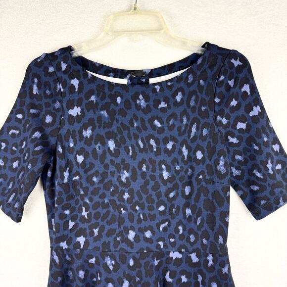 Kate Spade Blue Broome Street Leopard Lace Up Ponte Fit & Flare Dress Sz S Glam - Picture 4 of 13